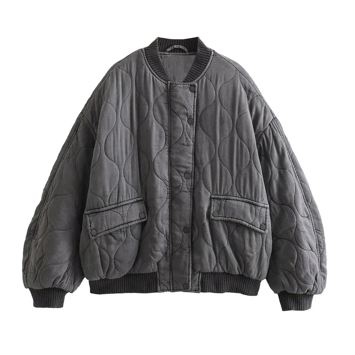 Women&#39;s Oversized Grey Bomber Jacket