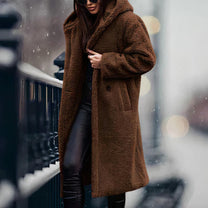 Women&#39;s Oversized Teddy Fleece Coat With Hood