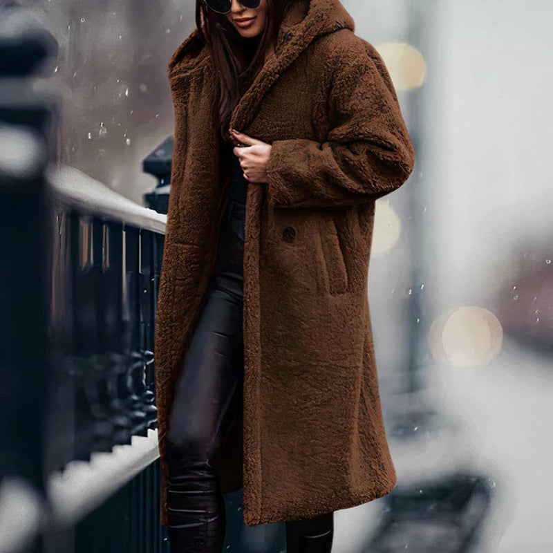 Women&#39;s Oversized Teddy Fleece Coat With Hood