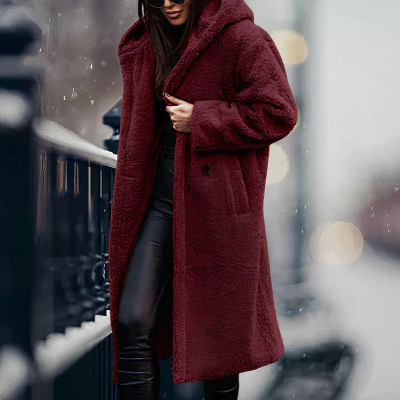Women&#39;s Oversized Teddy Fleece Coat With Hood