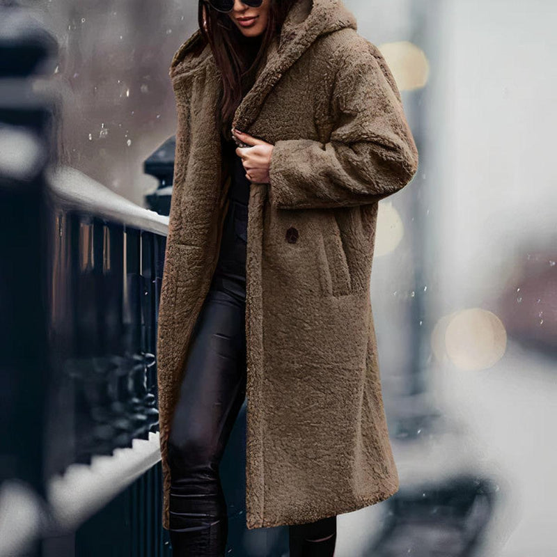 Women&#39;s Oversized Teddy Fleece Coat With Hood