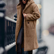 Women&#39;s Oversized Teddy Fleece Coat With Hood