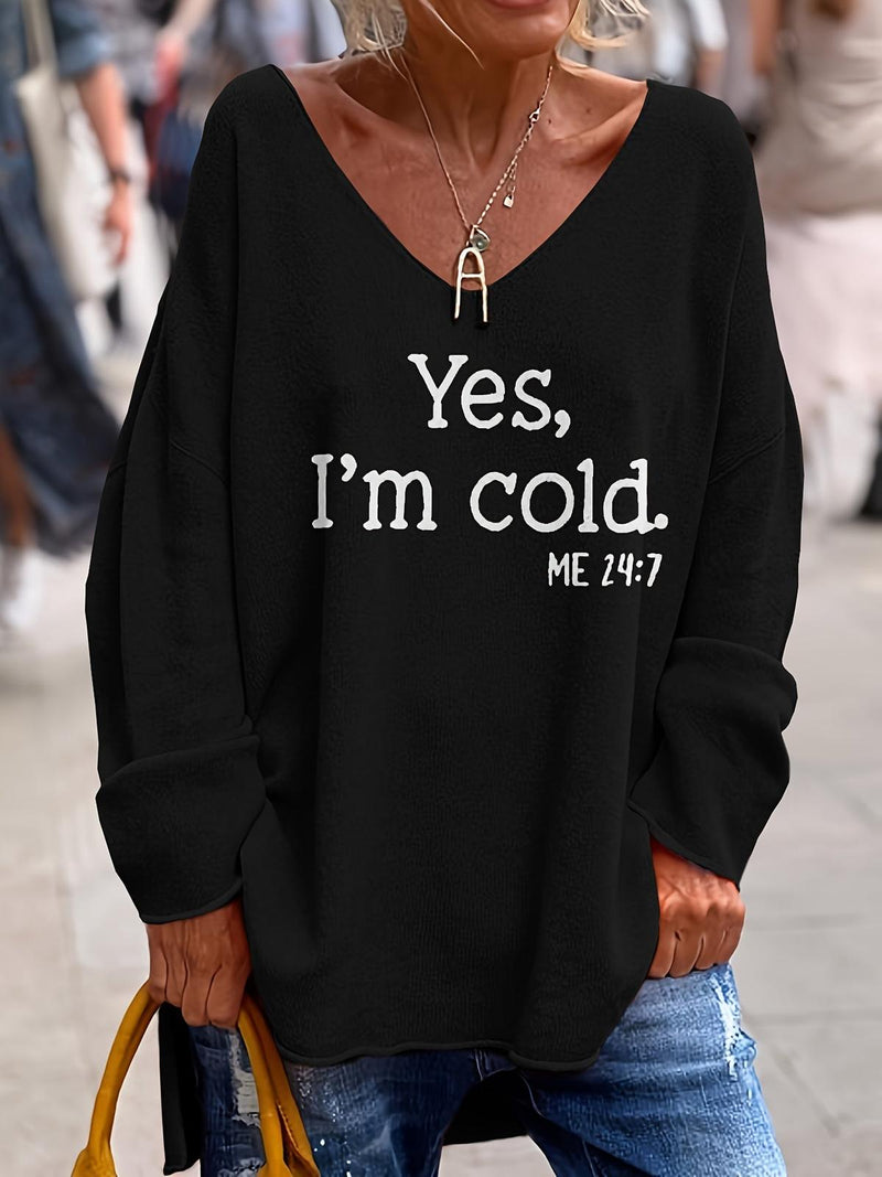 Women&#39;s Oversized V-Neck Pullover With Pattern For Autumn And Winter
