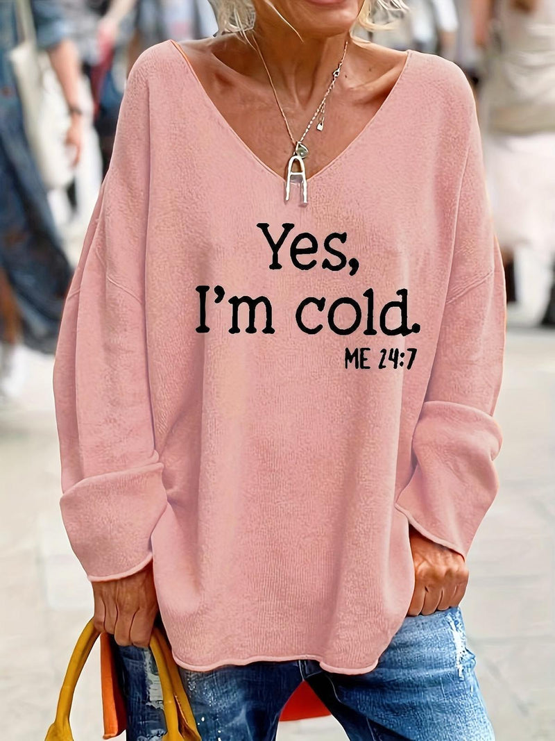 Women&#39;s Oversized V-Neck Pullover With Pattern For Autumn And Winter