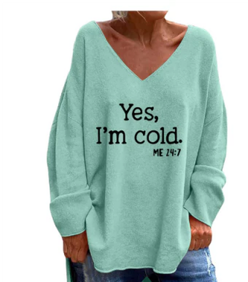 Women&#39;s Oversized V-Neck Pullover With Pattern For Autumn And Winter