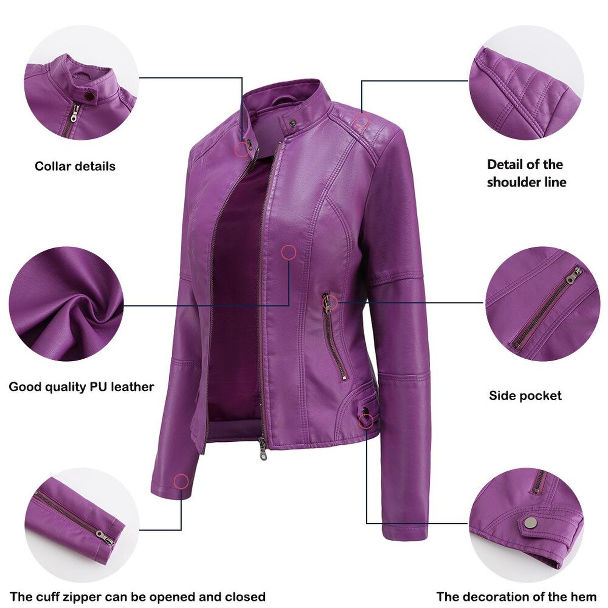Women&#39;s PU Leather Jacket With Mao Collar
