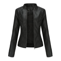 Women&#39;s PU Leather Jacket With Mao Collar