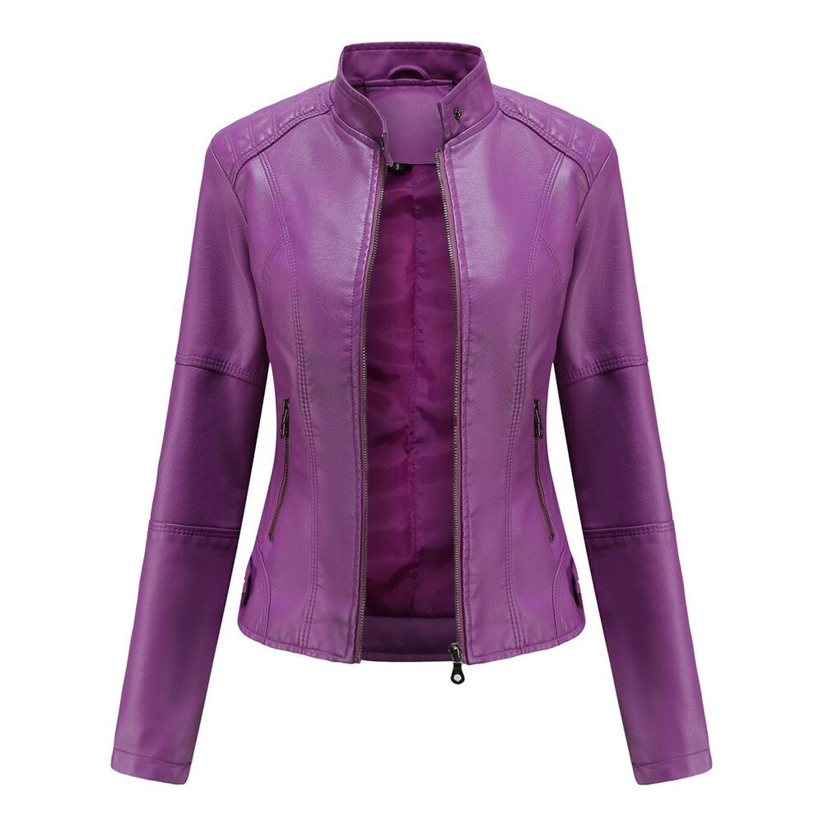 Women&#39;s PU Leather Jacket With Mao Collar