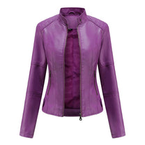 Women&#39;s PU Leather Jacket With Mao Collar