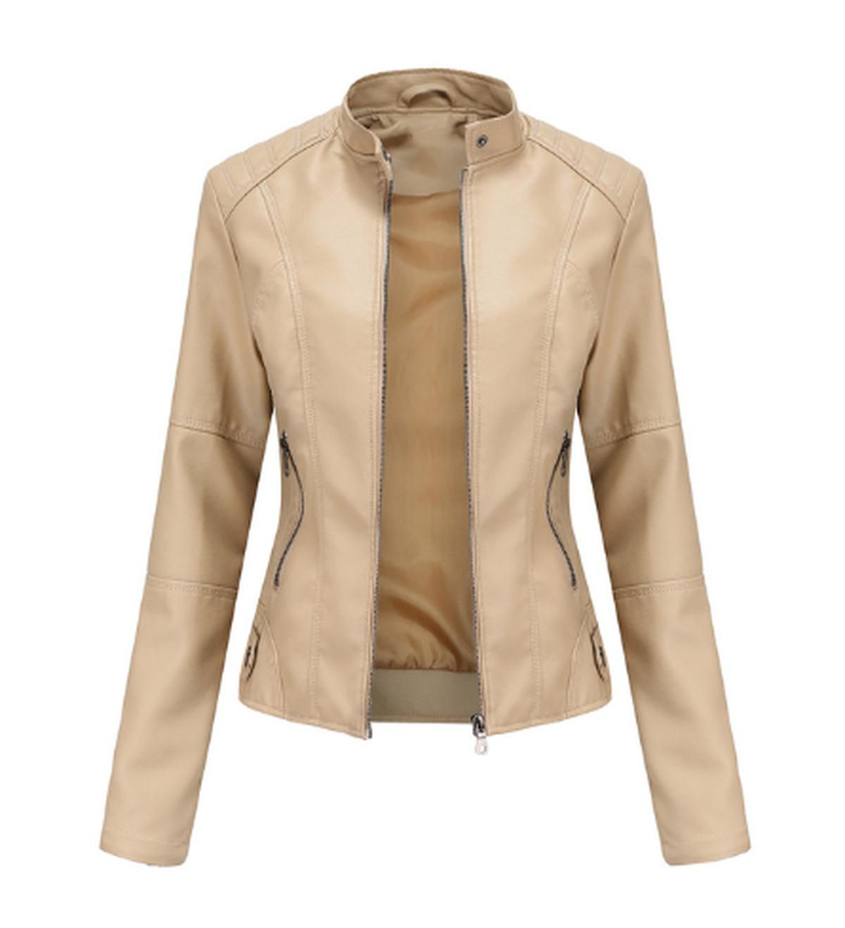 Women&#39;s PU Leather Jacket With Mao Collar