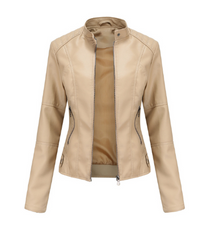 Women&#39;s PU Leather Jacket With Mao Collar