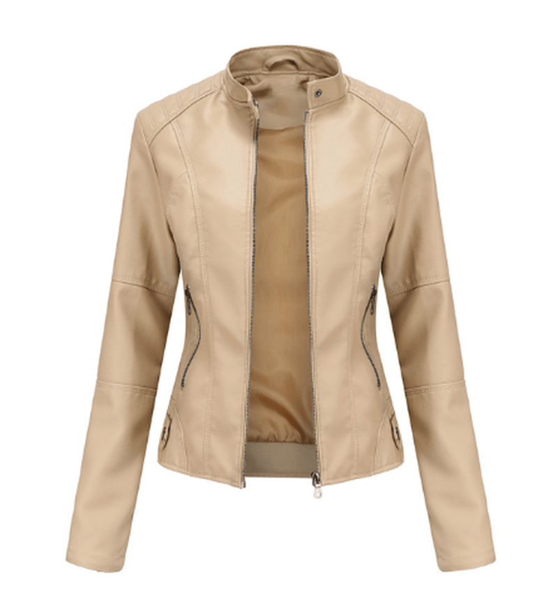 Women&#39;s PU Leather Jacket With Mao Collar