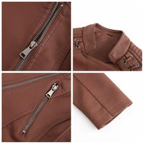 Women&#39;s PU Leather Motorcycle Jacket for Casual and Outdoor Wear