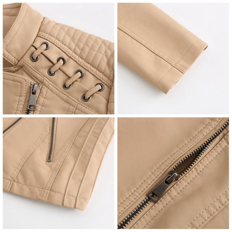 Women&#39;s PU Leather Motorcycle Jacket for Casual and Outdoor Wear