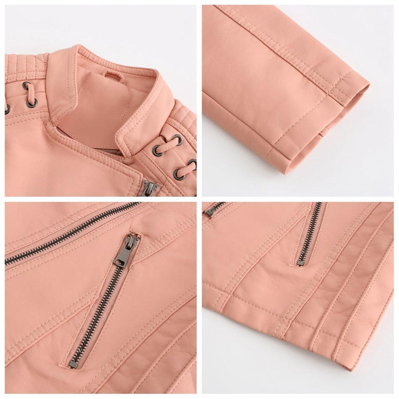 Women&#39;s PU Leather Motorcycle Jacket for Casual and Outdoor Wear