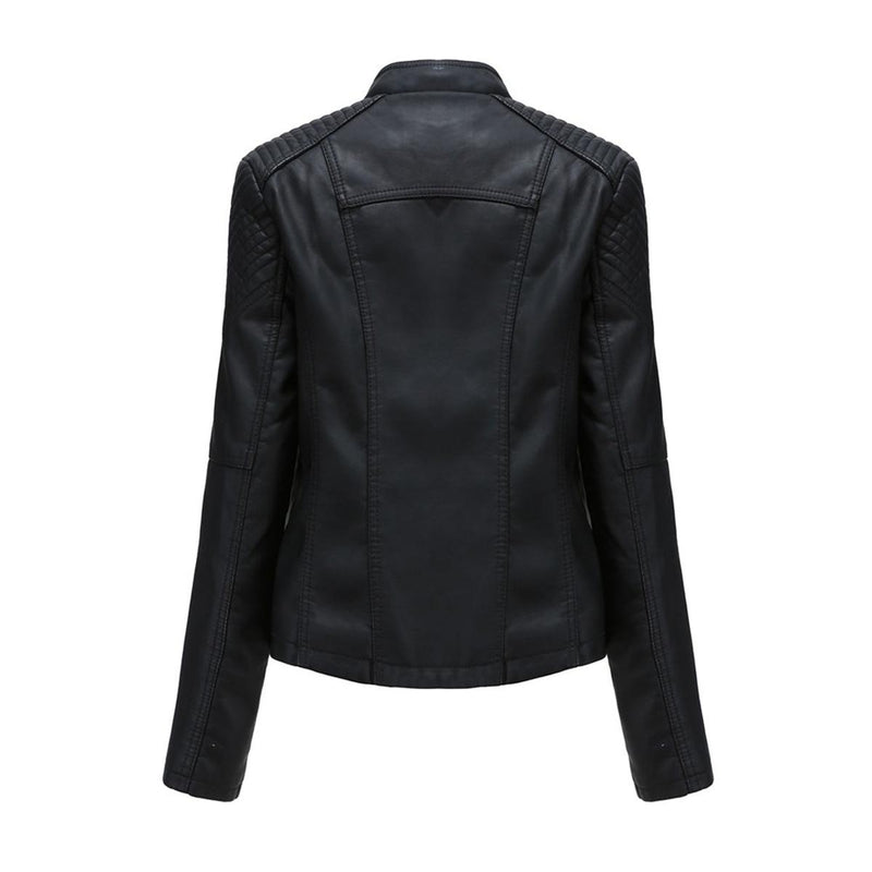 Women&#39;s PU Leather Motorcycle Jacket for Casual and Outdoor Wear