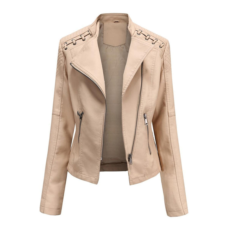 Women&#39;s PU Leather Motorcycle Jacket for Casual and Outdoor Wear