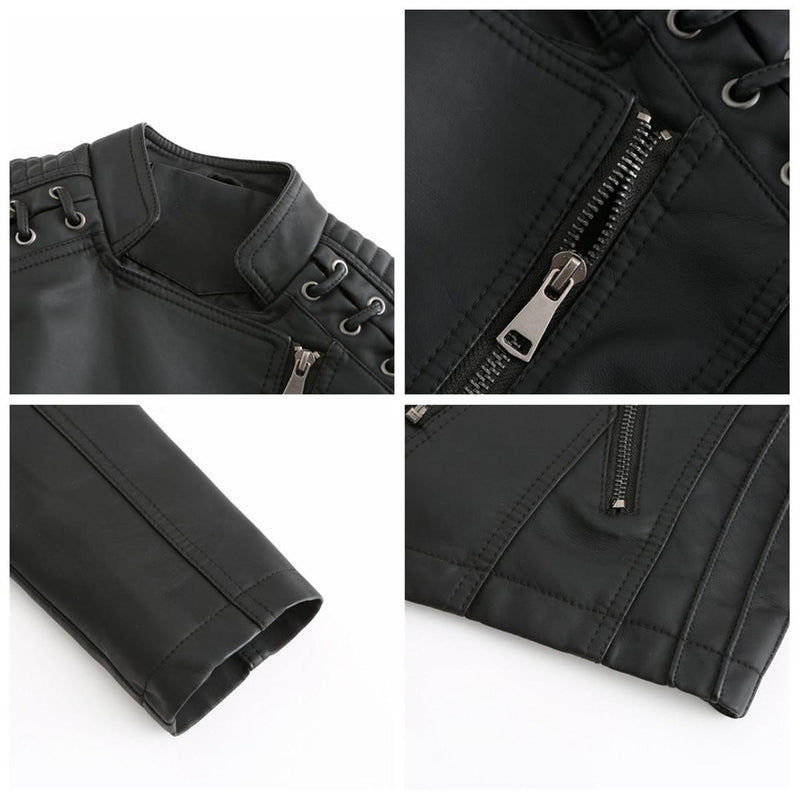 Women&#39;s PU Leather Motorcycle Jacket for Casual and Outdoor Wear