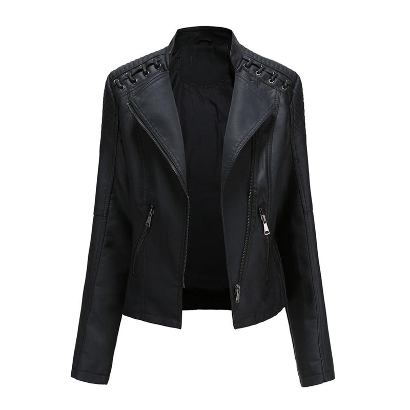 Women&#39;s PU Leather Motorcycle Jacket for Casual and Outdoor Wear