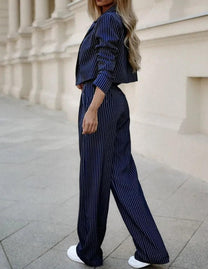 Women&#39;s Pinstripe Wide-Leg High-Waist Trouser Suit