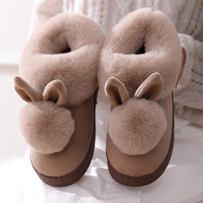 Women&#39;s Plush Bunny Ear Slippers With Non-Slip Sole