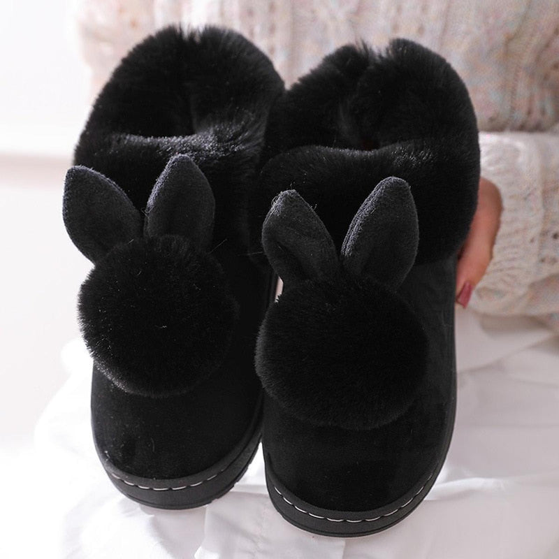 Women&#39;s Plush Bunny Ear Slippers With Non-Slip Sole