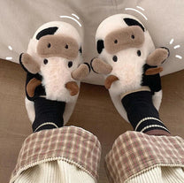 Women&#39;s Plush Cow Pattern Slippers With Non-Slip Sole