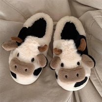 Women&#39;s Plush Cow Pattern Slippers With Non-Slip Sole