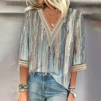 Women&#39;s Printed Loose-Fit V-Neck Blouse