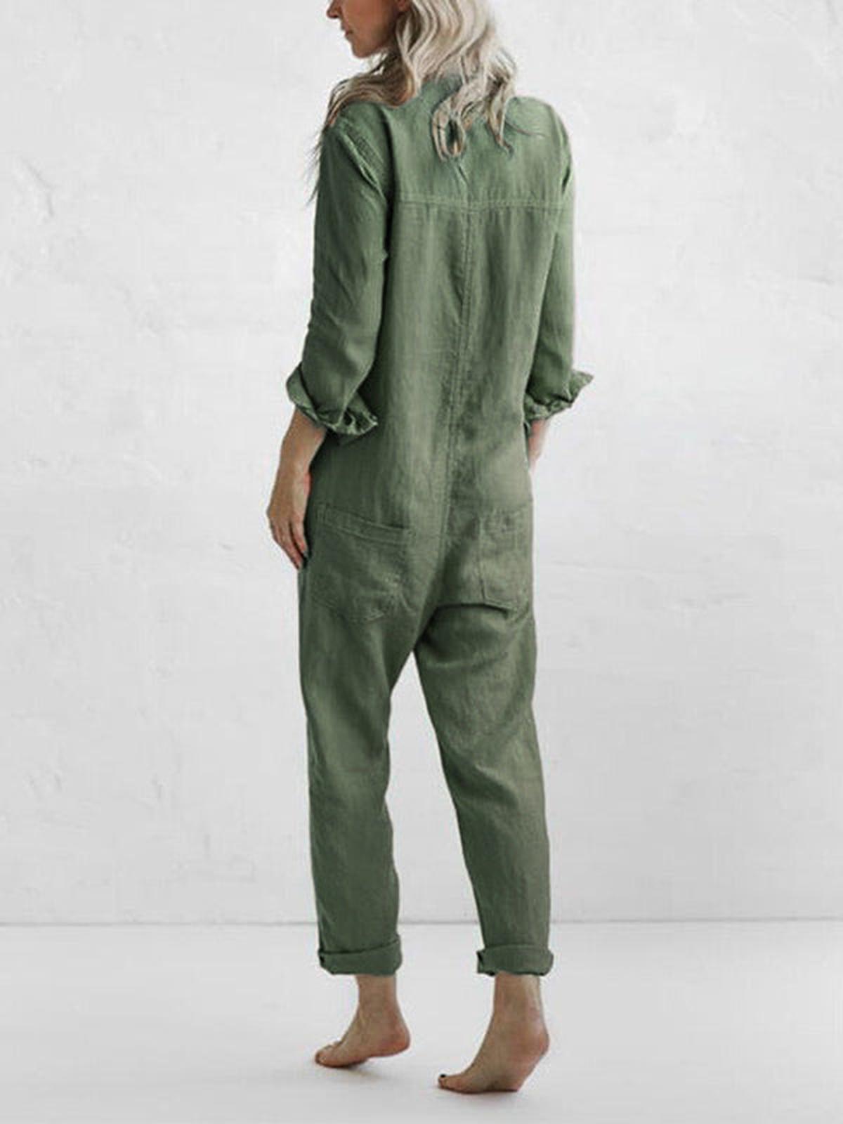 Women&#39;s Relaxed Fit Button Down Jumpsuit