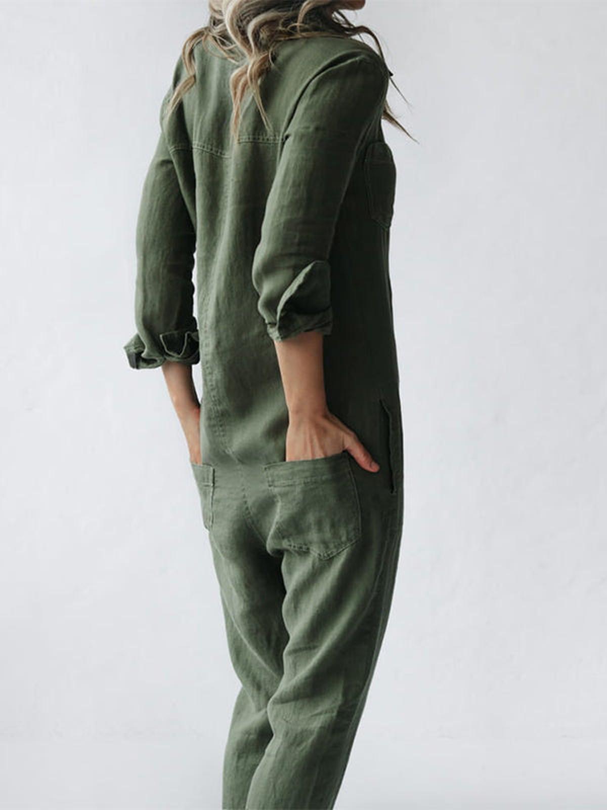 Women&#39;s Relaxed Fit Button Down Jumpsuit