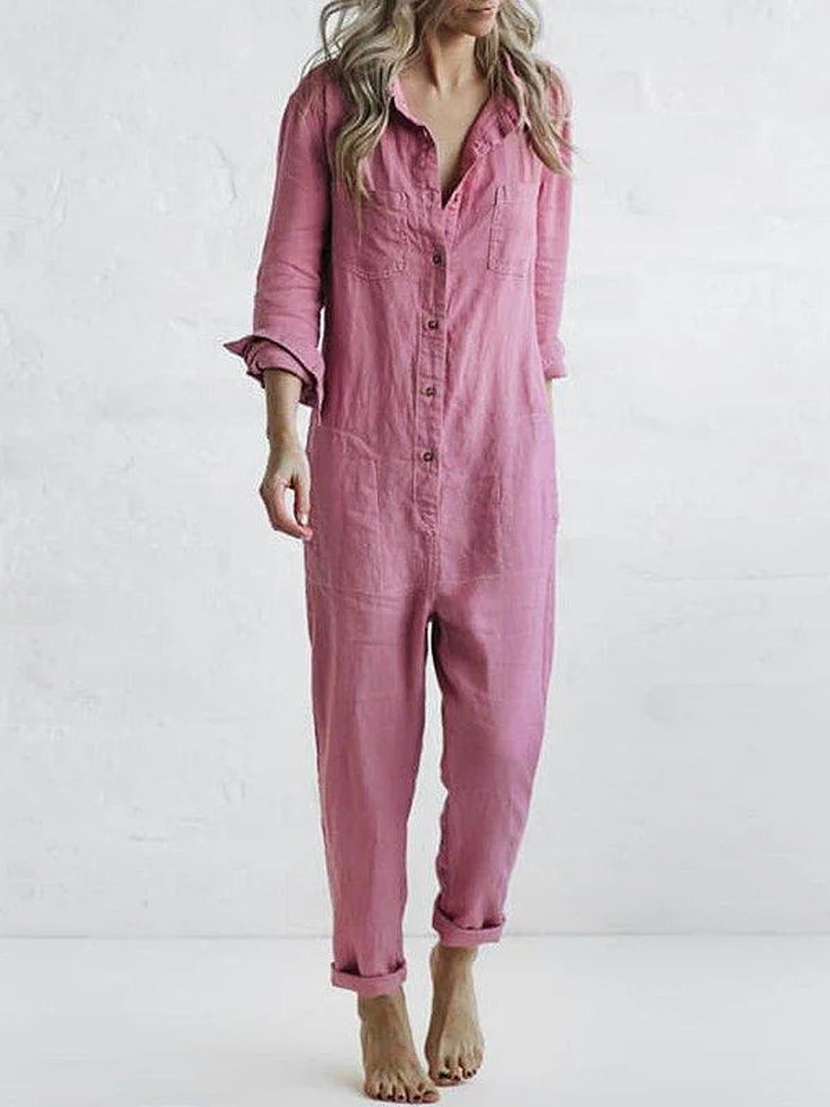 Women&#39;s Relaxed Fit Button Down Jumpsuit