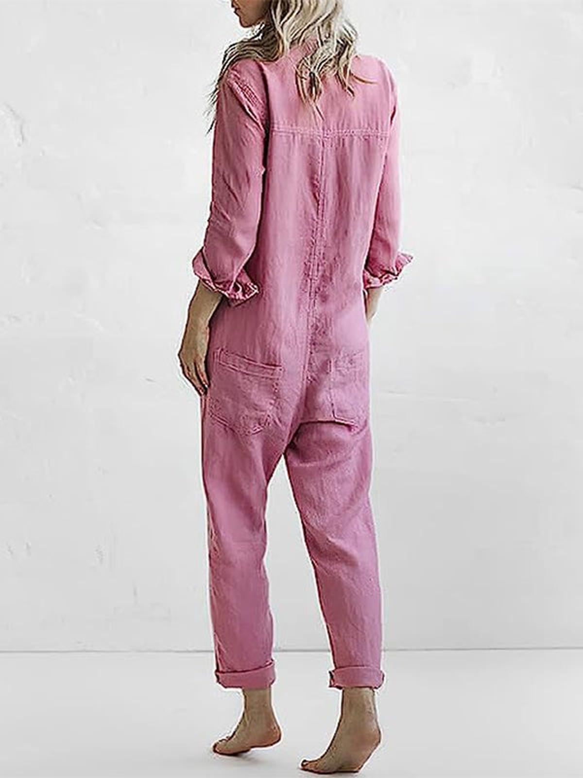 Women&#39;s Relaxed Fit Button Down Jumpsuit