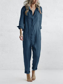 Women&#39;s Relaxed Fit Button Down Jumpsuit