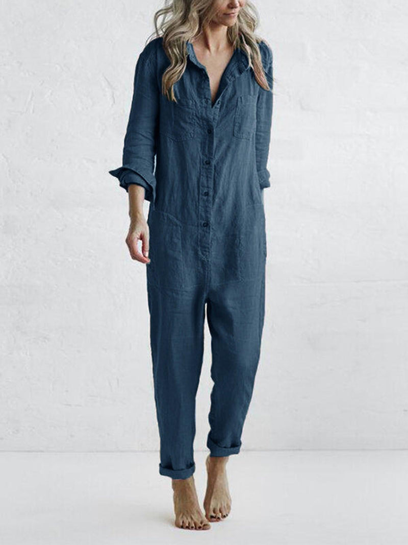 Women&#39;s Relaxed Fit Button Down Jumpsuit