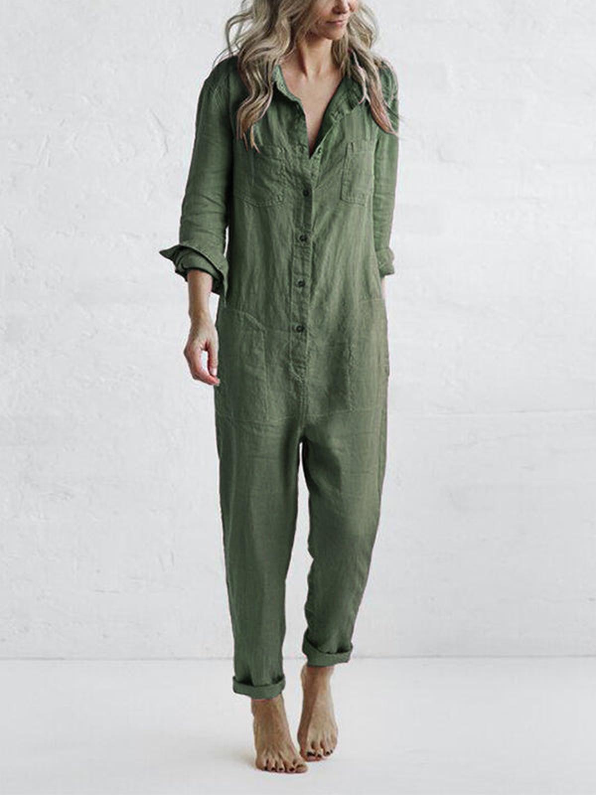 Women&#39;s Relaxed Fit Button Down Jumpsuit