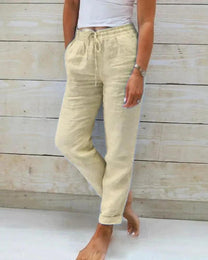 Women&#39;s Relaxed Fit Cotton Trousers With Drawstring Waist