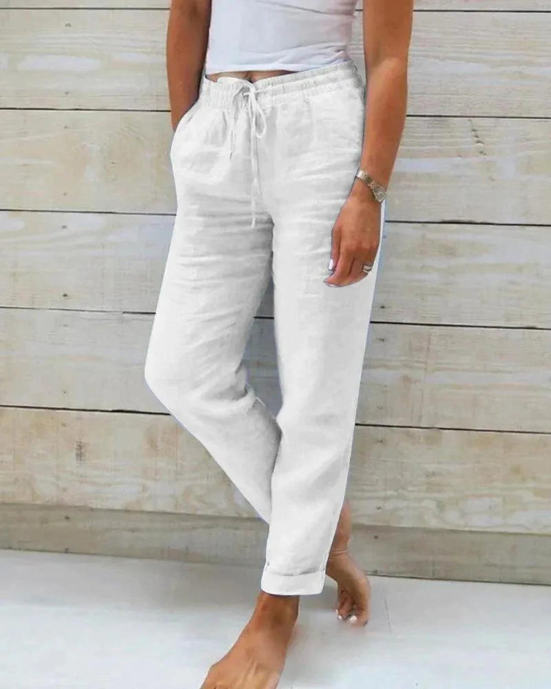 Women&#39;s Relaxed Fit Cotton Trousers With Drawstring Waist