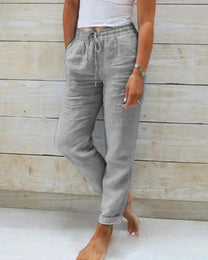 Women&#39;s Relaxed Fit Cotton Trousers With Drawstring Waist