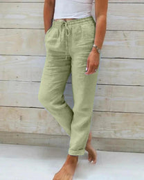 Women&#39;s Relaxed Fit Cotton Trousers With Drawstring Waist