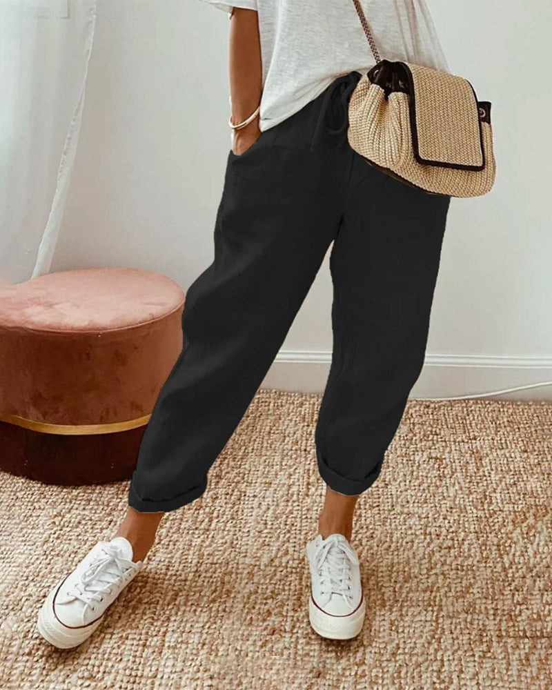 Women&#39;s Relaxed Fit Drawstring Waist Tapered Trousers