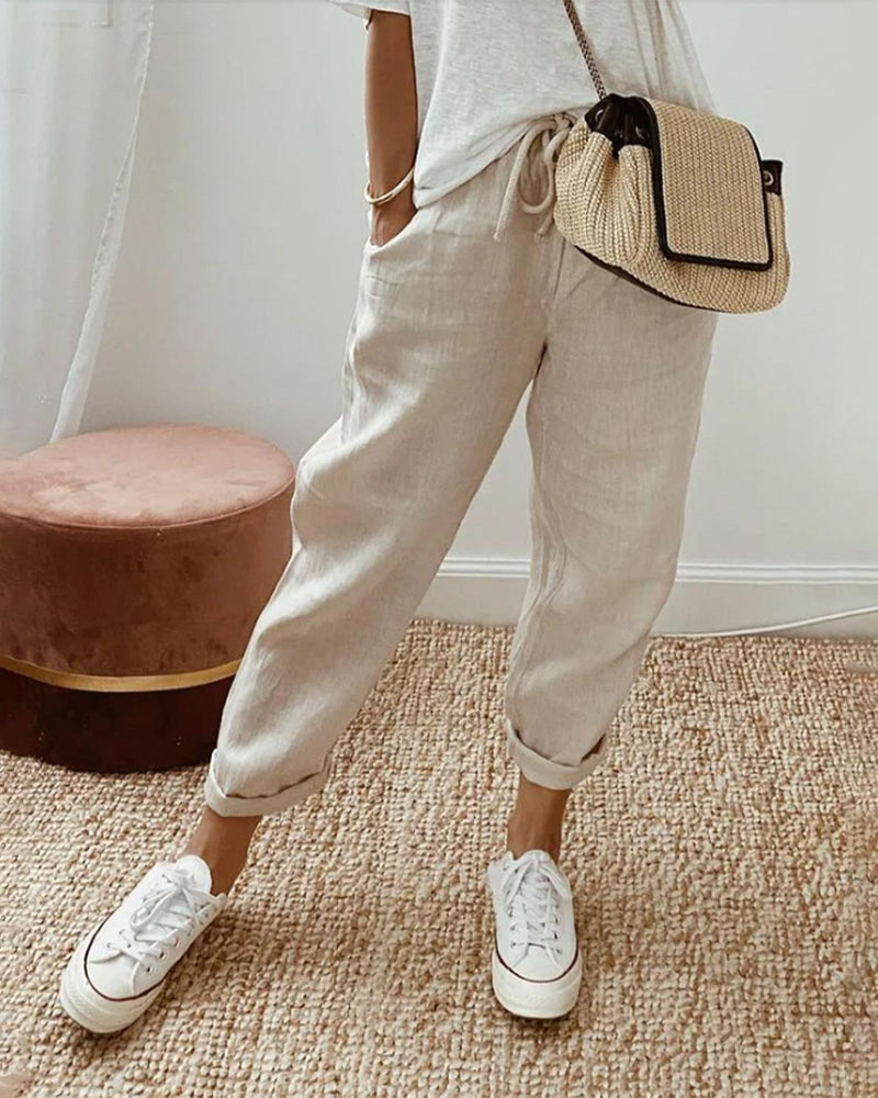 Women&#39;s Relaxed Fit Drawstring Waist Tapered Trousers