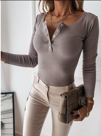 Women&#39;s Ribbed Henley Tee Polyester Spring Autumn