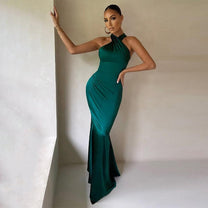 Women&#39;s Satin Halter Neck Evening Gown