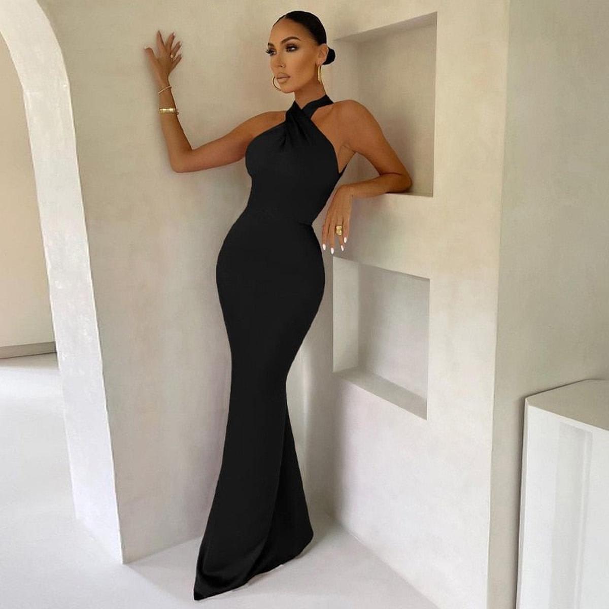 Women&#39;s Satin Halter Neck Evening Gown