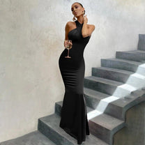 Women&#39;s Satin Halter Neck Evening Gown