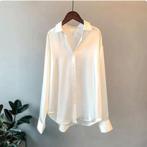 Women&#39;s Satin Shirt With Straight Collar And Button Placket