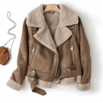Women&#39;s Sherpa Lined Leather Jacket With Ribbed Cuffs