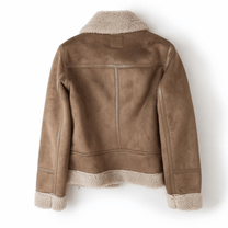 Women&#39;s Sherpa Lined Leather Jacket With Ribbed Cuffs
