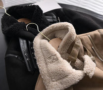 Women&#39;s Sherpa Lined Leather Jacket With Ribbed Cuffs
